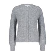 Grijze Ajour Cardigan met Ronde Hals Red Button , Gray , Dames