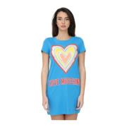 Hart Applicatie Katoenen Jurk Love Moschino , Blue , Dames