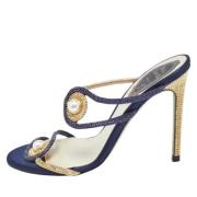 Pre-owned Satin sandals René Caovilla Pre-owned , Blue , Dames