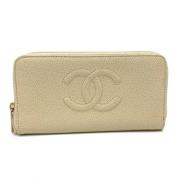 Pre-owned Leather wallets Chanel Vintage , Beige , Dames