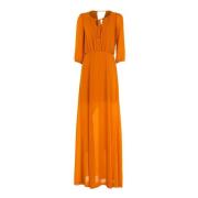 Elegante Lange Jurk voor Vrouwen Patrizia Pepe , Orange , Dames