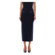 Navy Wool Pencil Skirt Aw24 Self Portrait , Blue , Dames