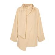 Zijden Wrap Blouse met Shawl Kraag Cortana , Beige , Dames