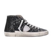 Zwarte Hoge Sneakers Leer Suède Glitter Philippe Model , Black , Dames