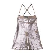 Gelamineerde Denim Jurk met Metalen Monogram Diesel , Pink , Dames