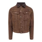 Denim jack met logo label Tom Ford , Brown , Heren