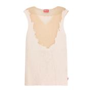 Lurex Detail Katoenen Top V-Hals Diesel , Beige , Heren