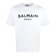 Geribbelde Katoenen Crew-Neck T-Shirt Balmain , White , Heren