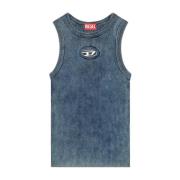 Geribbelde katoenen tanktop met metalen logo Diesel , Blue , Dames