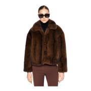 Korte Faux Fur Jas Klassieke Kraag Silvian Heach , Brown , Dames