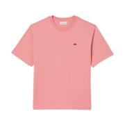 Roze T-shirt met Geribbelde Kraag Lacoste , Pink , Dames