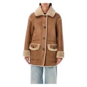 Omkeerbare Shearling Jas Kameel Aw24 Urbancode , Brown , Dames