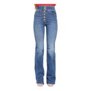 Flared Denim Jeans met Nautische Knopen Elisabetta Franchi , Blue , Da...