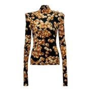 Fluwelen top met druivenprint Balmain , Multicolor , Dames