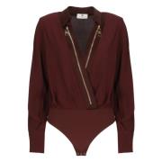 Bordeaux Viscose Body Shirt met Kraag Elisabetta Franchi , Red , Dames