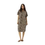 Luipaardprint Jurk IN Front , Beige , Dames