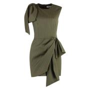 Pin-striped Wollen Jurk met Strik Msgm , Green , Dames