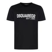 Geribbelde kraag katoenen T-shirt Dsquared2 , Black , Heren