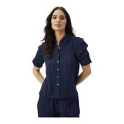 Linda Shirt Navy Blouse Korte Mouw IN Front , Blue , Dames