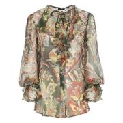 Groene Zijden Blouse met Volant Kraag Etro , Green , Dames