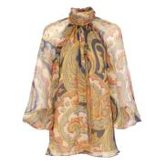 Beige Bloemen Zijden V-Hals Shirt Etro , Beige , Dames