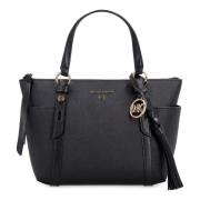 Leren tas met logo detail hanger Michael Kors , Black , Dames