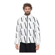 Witte Logo Print Puffer Jas Armani Exchange , White , Heren