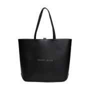 Zwarte Tote Tas met Logo Tommy Jeans , Black , Dames