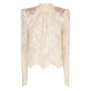 Strass Kant Blouse Sleutelgat Achterkant Self Portrait , Beige , Dames