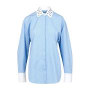 Gestreept Katoenen Shirt Lichtblauw Msgm , Blue , Dames