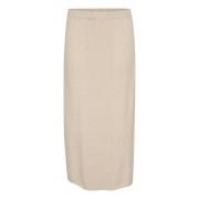 Gebreide rok met zijsplit Cream , Beige , Dames