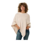 Oversize Gebreide Poncho met Fijn Patroon Cream , Beige , Dames