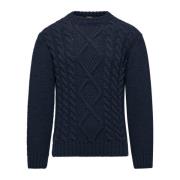 Kabelgebreide Crew-Neck Wollen Trui BomBoogie , Blue , Heren