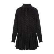 Zwarte Satijnen Mini Overhemdjurk Msgm , Black , Dames