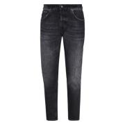 Zwarte Denim Katoenen Jeans Ritssluiting Dondup , Black , Heren