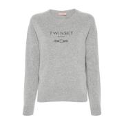 Grijze Gebreide Trui met Logo Twinset , Gray , Dames