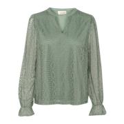 Elegante Kant Blouse Laurierkrans Cream , Green , Dames