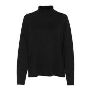 Zwarte Rollneck Pullover Gebreid Cream , Black , Dames