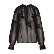 Zwarte Zijden Organza Kant Blouse Ermanno Scervino , Black , Dames