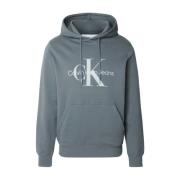 Katoenen Hoodie - Geborduurd Logo Calvin Klein , Gray , Heren