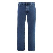 Relaxed fit katoenen jeans met achterlogo Hugo Boss , Blue , Heren