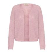 Roze Gebreid Vest met Open Voorkant Cream , Pink , Dames