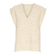 Gebreide Slipover Trui Haver Melange Cream , Beige , Dames