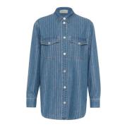 Blauwe Denim Strass Shirt Blouse Cream , Blue , Dames