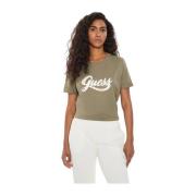 Katoenen T-shirt - Groene Strass Guess , Green , Dames