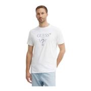 Katoenen logo driehoek reliëf T-shirt Guess , White , Heren