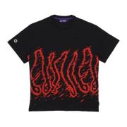 Zwart/Rood Crew Neck T-shirt Octopus , Black , Heren