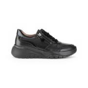 Zwarte Leren Sneakers Gabor , Black , Dames