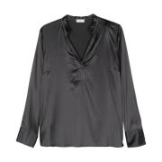 Satin Finish V-Hals Shirt Peserico , Black , Dames