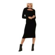 Zwarte Midi Gebreide Jurk Y.a.s , Black , Dames